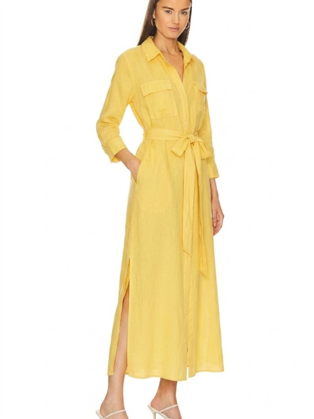 NWT L'Agence Cameron in Light Maize Yellow Linen Belted Maxi Shirt Dress XS